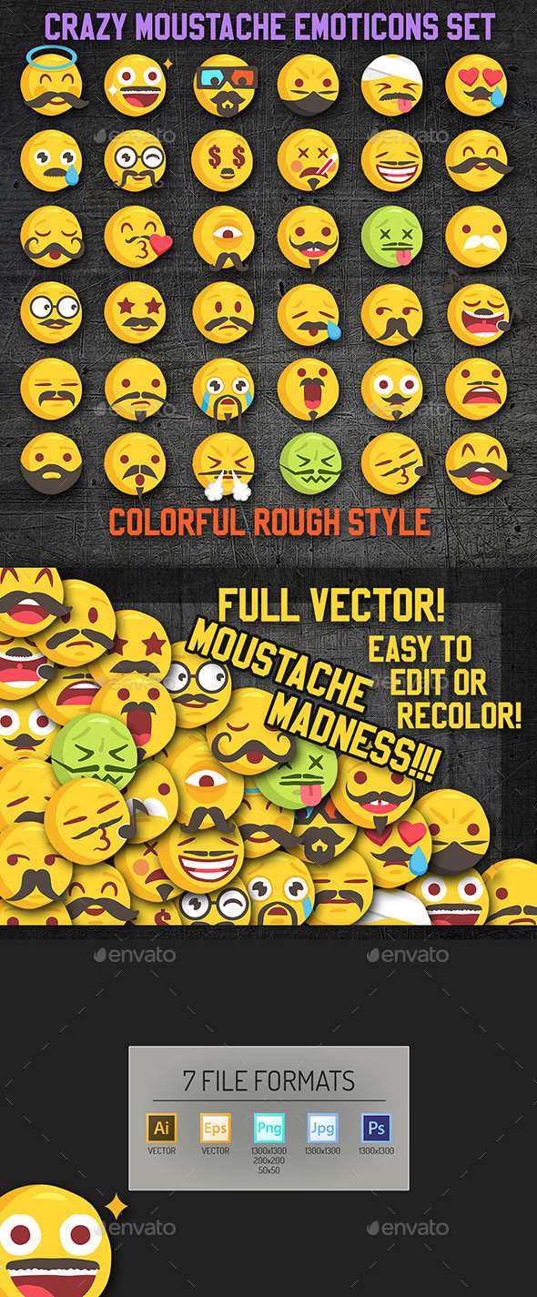 Vector Emoji Moustache Set - Decorative Symbols Decorative