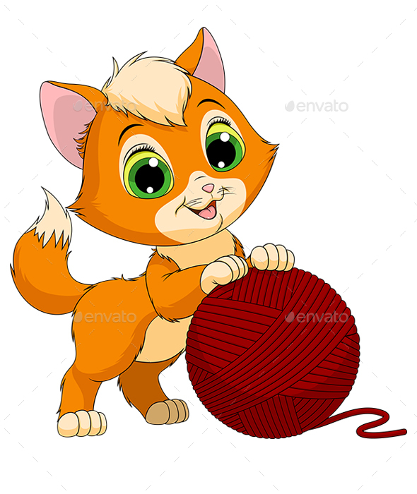 Kitten with a Ball of Threads - Animals Characters