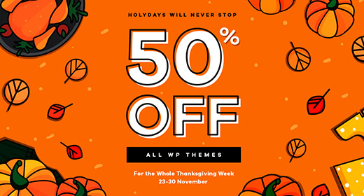 50% Off Thanksgiving Sale 23-30 November
