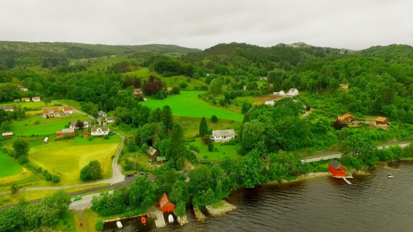 Picturesque Village Near the River in Norway