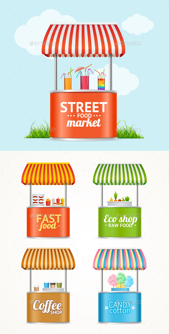 Street Fast Food Market Stall Set - Food Objects