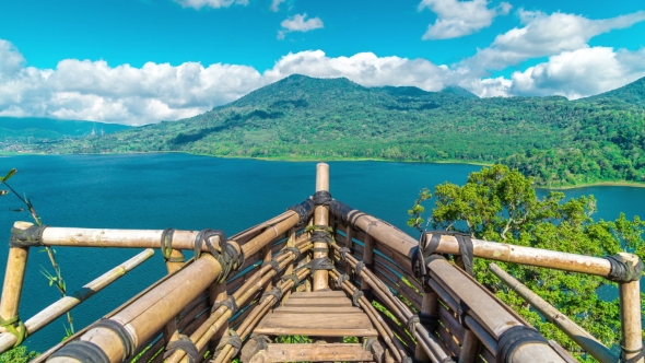 a Wooden Ship on Lake Buyan and Tamblingan on Bali Island, Stock Footage