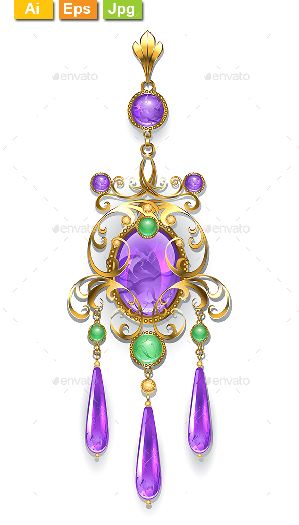 GraphicRiver Brooch with Amethyst and Chrysoprase 21020325 GraphicRiver Brooch with Amethyst and Chrysoprase 21020325