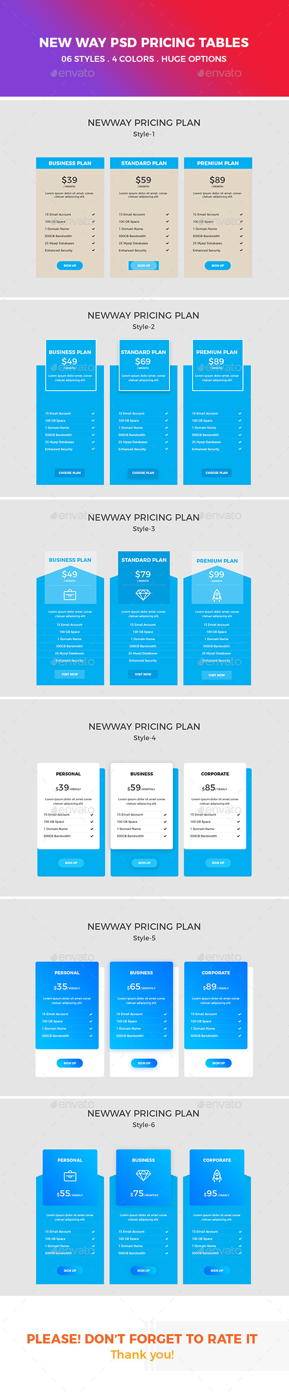 New Way PSD Pricing Tables - Tables Web Elements