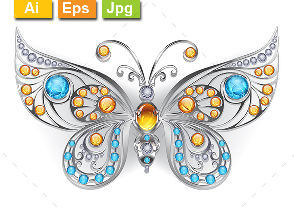 Silver Butterfly with Amber - Decorative Symbols Decorative