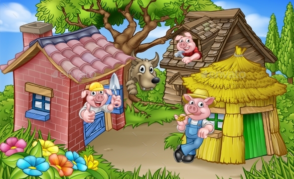 The Three Little Pigs Fairytale Scene - Miscellaneous Vectors