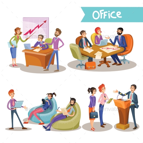 Businessman with Subordinates Talking - People Characters