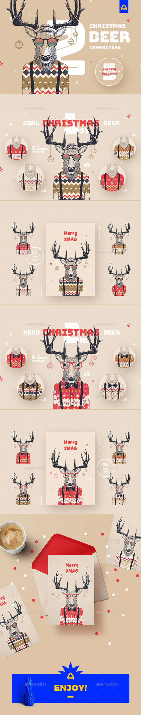 GraphicRiver Christmas Deer Characters 21021010 GraphicRiver Christmas Deer Characters 21021010