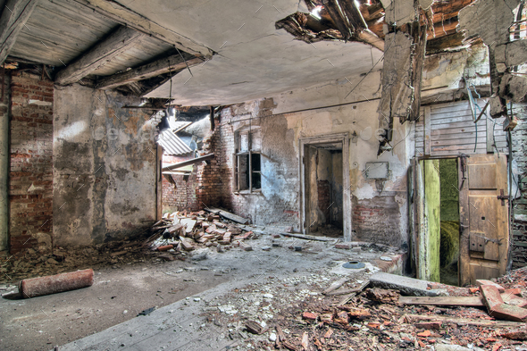 Interior of the old, abandoned and crumbling building
