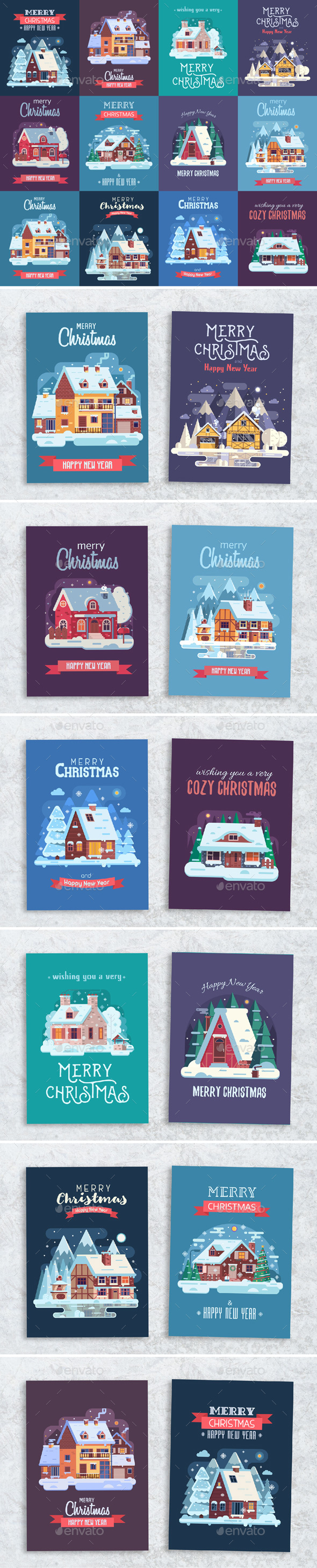 GraphicRiver Rural Winter Houses Christmas Cards 21021434