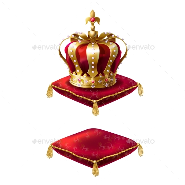 GraphicRiver Royal Golden Crown on Red Velvet Pillow 21021868