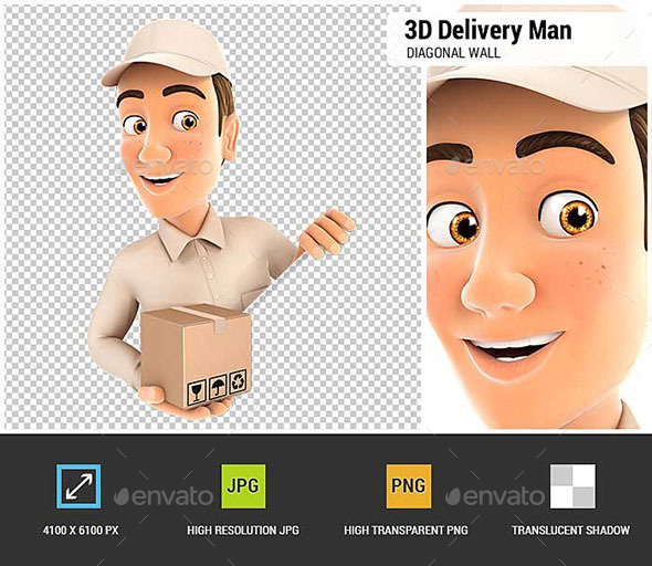 GraphicRiver 3D Delivery Man Behind Diagonal Wall 21022357 GraphicRiver 3D Delivery Man Behind Diagonal Wall 21022357