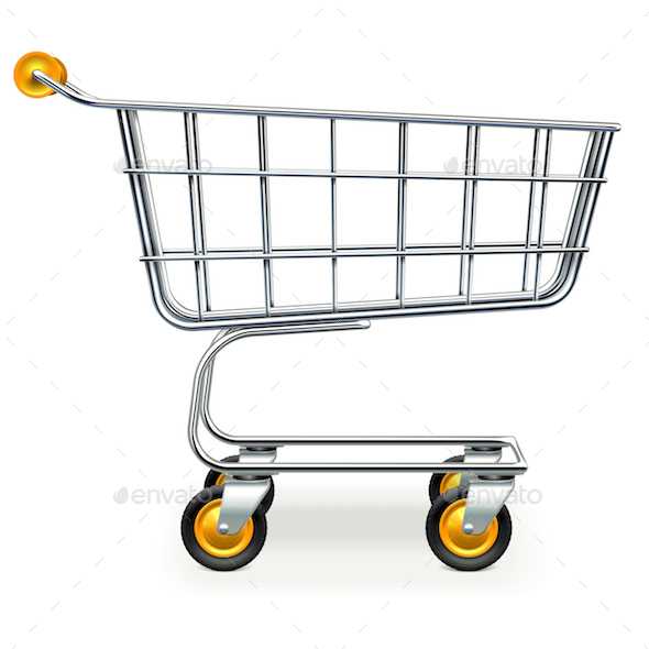 Vector Empty Supermarket Trolley with Yellow Wheels - Retail Commercial / Shopping