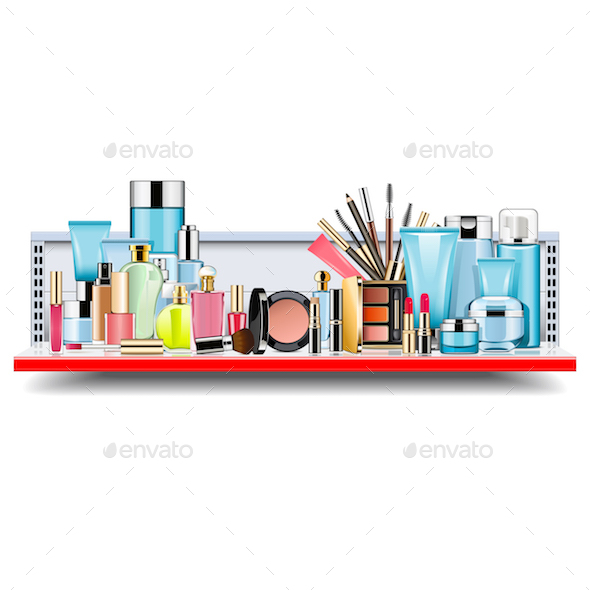 Vector Supermarket Shelf with Cosmetics - Retail Commercial / Shopping