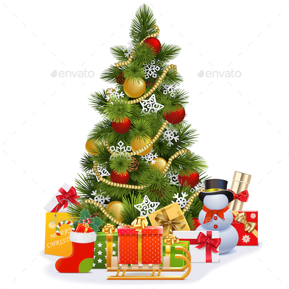 Vector Christmas Tree with Sledge - Christmas Seasons/Holidays