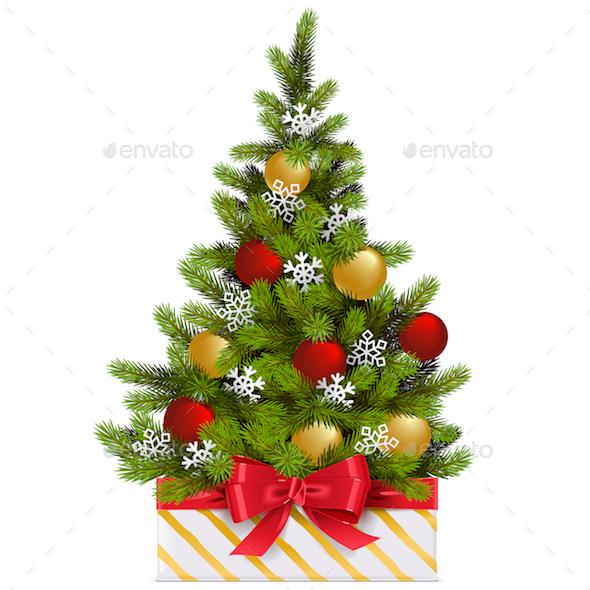 Vector Gift Box with Christmas Tree - Christmas Seasons/Holidays