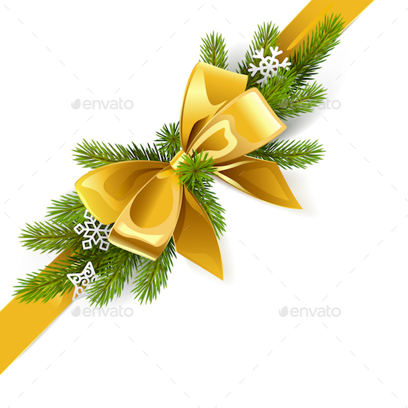 GraphicRiver Vector Gold Bow with Fir Branch 21024117 GraphicRiver Vector Gold Bow with Fir Branch 21024117