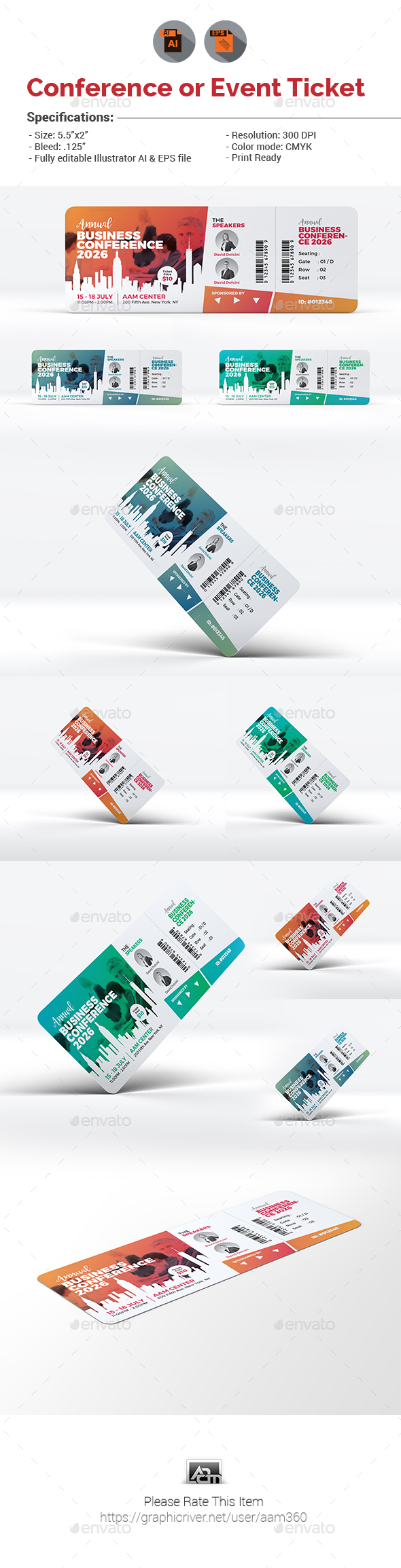 Event/Conference Ticket Template - Cards & Invites Print Templates