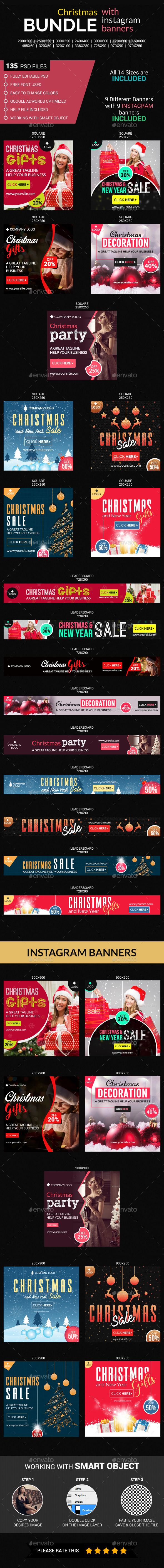 Christmas Big Banner Bundle (09 sets) with Instagram Templates - Banners & Ads Web Elements