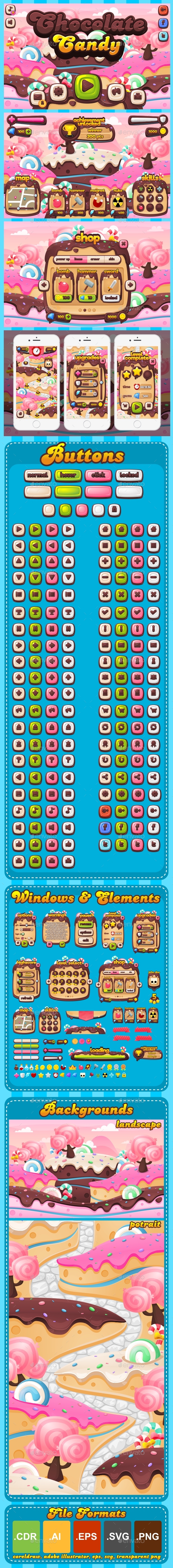GraphicRiver Chocolate Candy Game GUI 21025507