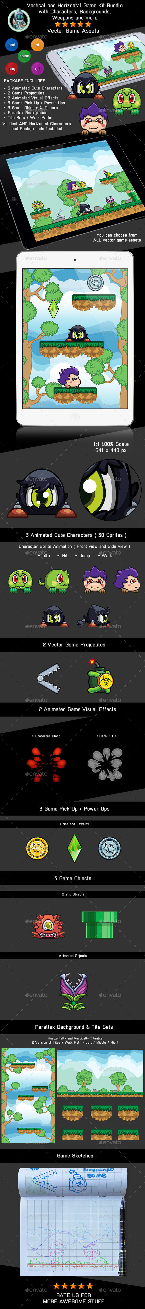 Vector Cute Game Assets with Characters, Weapons and More - Game Kits Game Assets