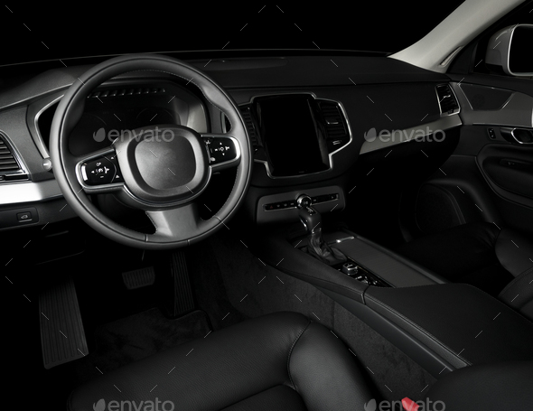 Car dashboard, modern luxury interior, steering wheel - Stock Photo - Images