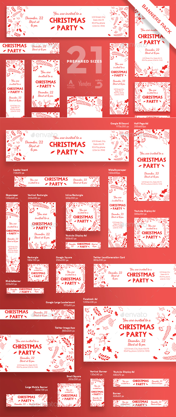 Christmas Party Banner Pack - Banners & Ads Web Elements