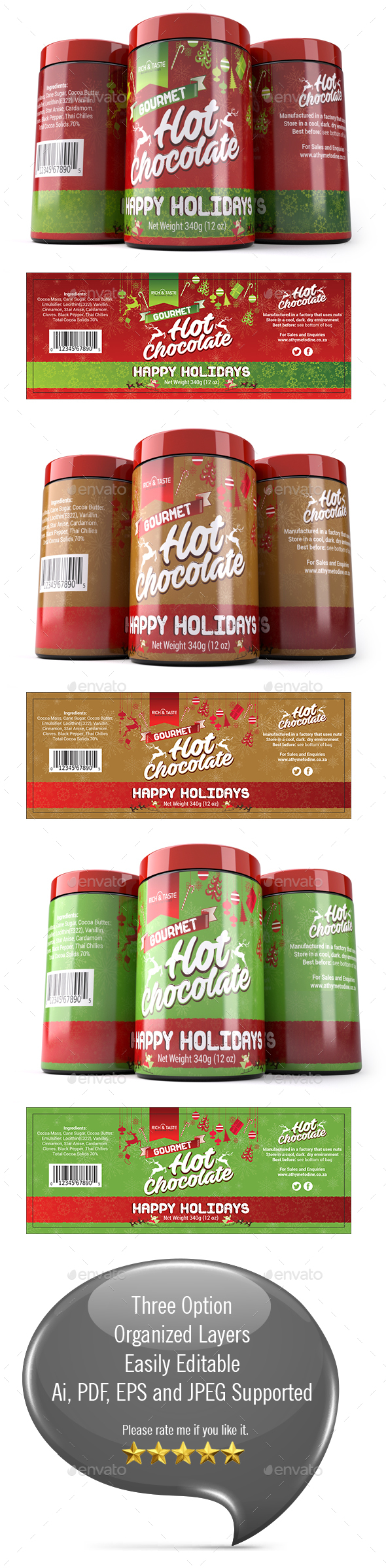 Christmas Chocolate Packaging Template - Packaging Print Templates