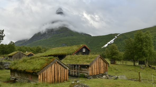 Norwegian Grass Roof Old House