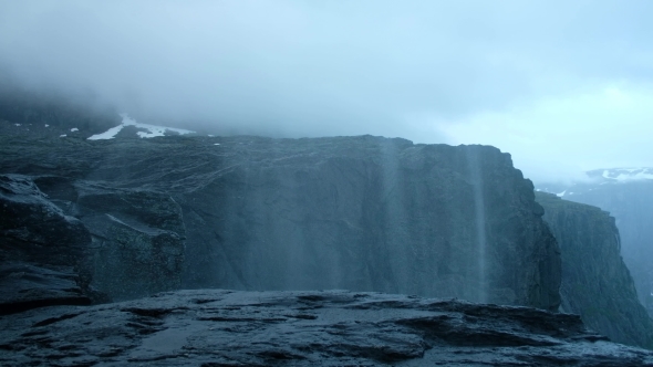 Upsidedown Waterfall Near Famous Trolltunga Cliff