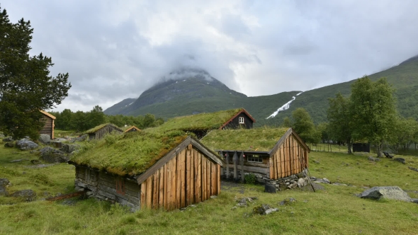 Norwegian Grass Roof Old House