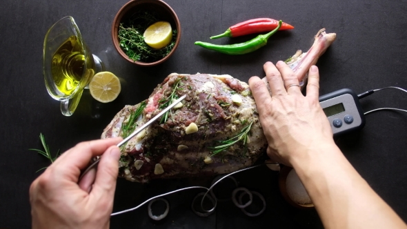 Raw Lamb Leg, Marinated with Herbs