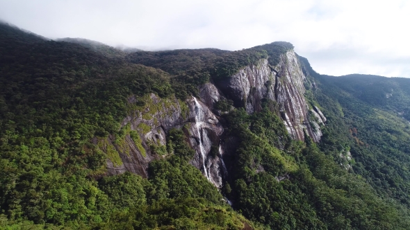 Aerial of Mountains Waterfall in Sri Lanka
