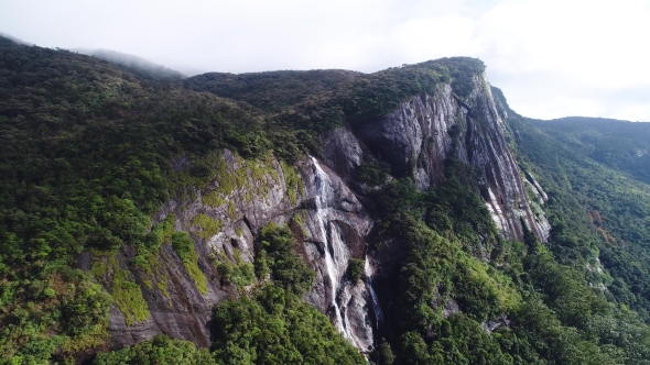 Awesome Aerial Shot of Mountains Waterfall on Adam Peak in Sri Lanka