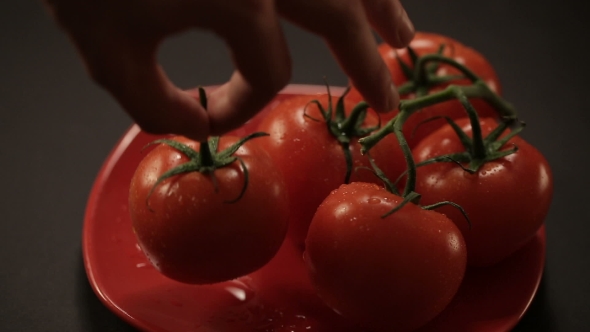 Take One Ripe Tomato From a Red Plate, and Then Put Back