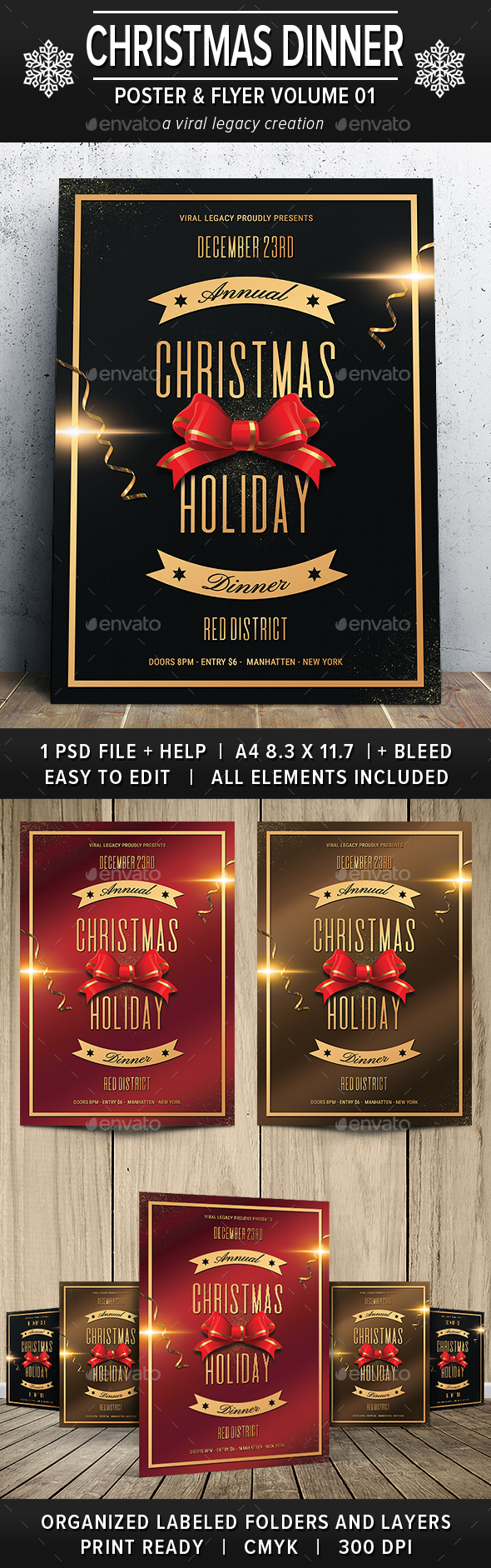 Christmas Holiday Dinner Poster/Flyer V01 - Flyers Print Templates