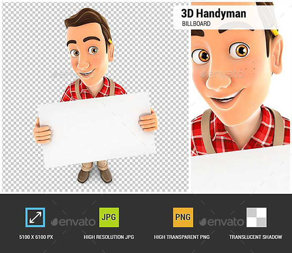 GraphicRiver 3D Handyman Holding a Billboard 21030771 GraphicRiver 3D Handyman Holding a Billboard 21030771