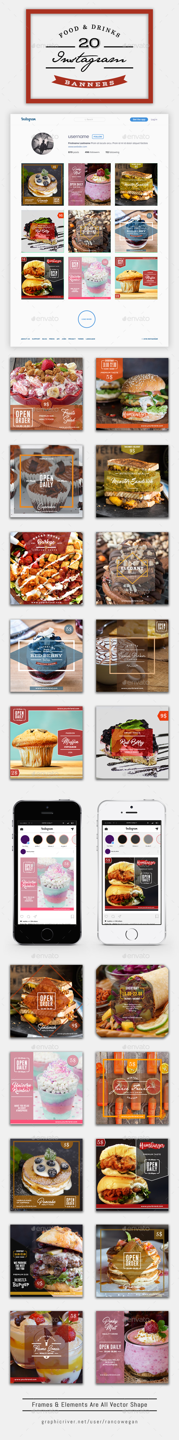 20 Instagram Food & Drinks - Social Media Web Elements