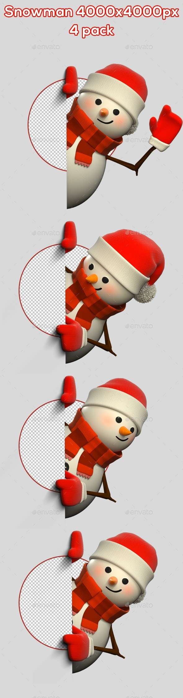 3D Snowman From Side - 4 Pack - Characters 3D Renders