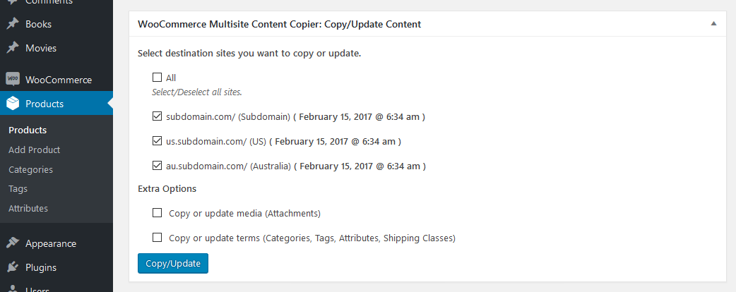 WooCommerce Multisite Content Copier/Updater