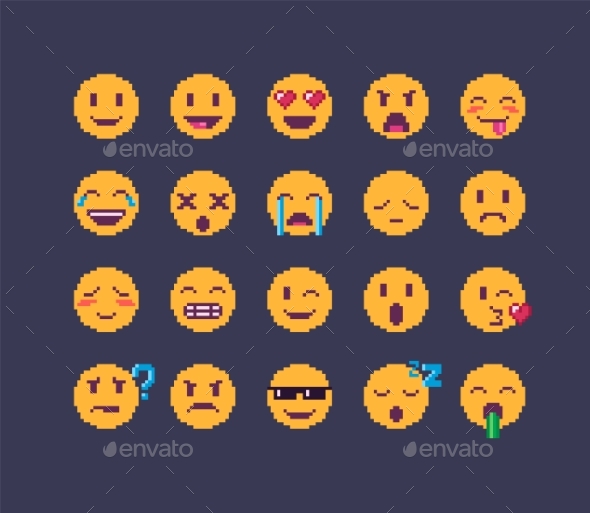 GraphicRiver Pixel Art Emoji Icon Set 21032042