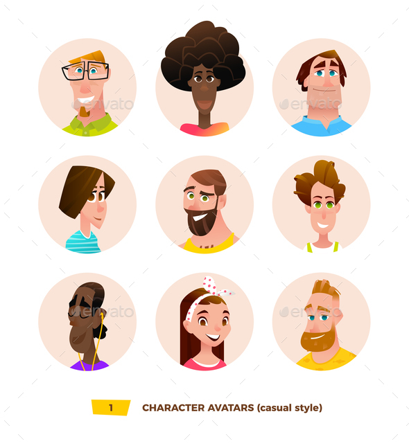 GraphicRiver Characters Avatars in Cartoon Flat Style 21032343 GraphicRiver Characters Avatars in Cartoon Flat Style 21032343