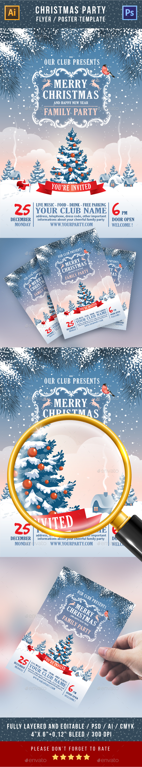Christmas Party Flyer, Poster Or Invitation - Clubs & Parties Events