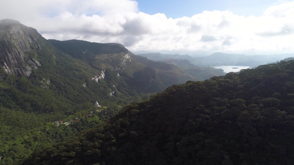 Aerial Video Shooting of the Mountains and the Valley of Adam's Peak in Sri Lanka
