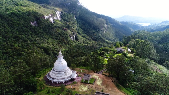 Aerial of the Ancient Temple in Mountains in Sri Lanka