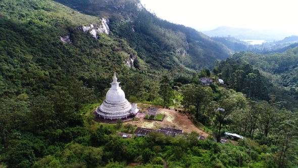 Aerial Top Shot Of The Ancient Temple In Mountains Of Adam Peak In Sri 