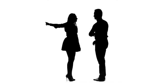 Guy and Girl Are Arguing, They Have a Scandal. Silhouette. White ...