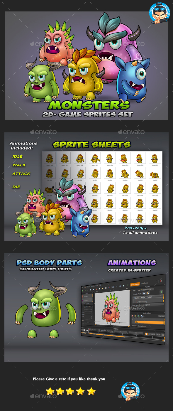 GraphicRiver 5 Monster Enemies Game Sprites 21034876 GraphicRiver 5 Monster Enemies Game Sprites 21034876