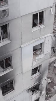 Vertical Video of a House Destroyed By the War in Ukraine alt