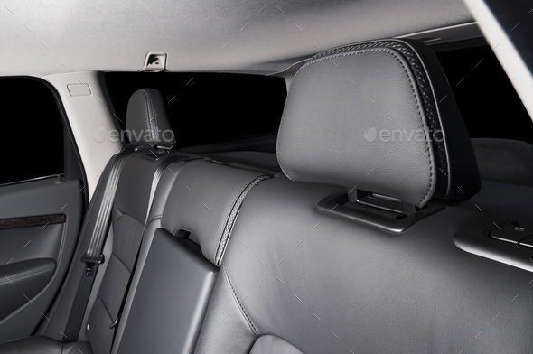 Back Seats Of Modern Luxury Car Interior Black Leather Headrest